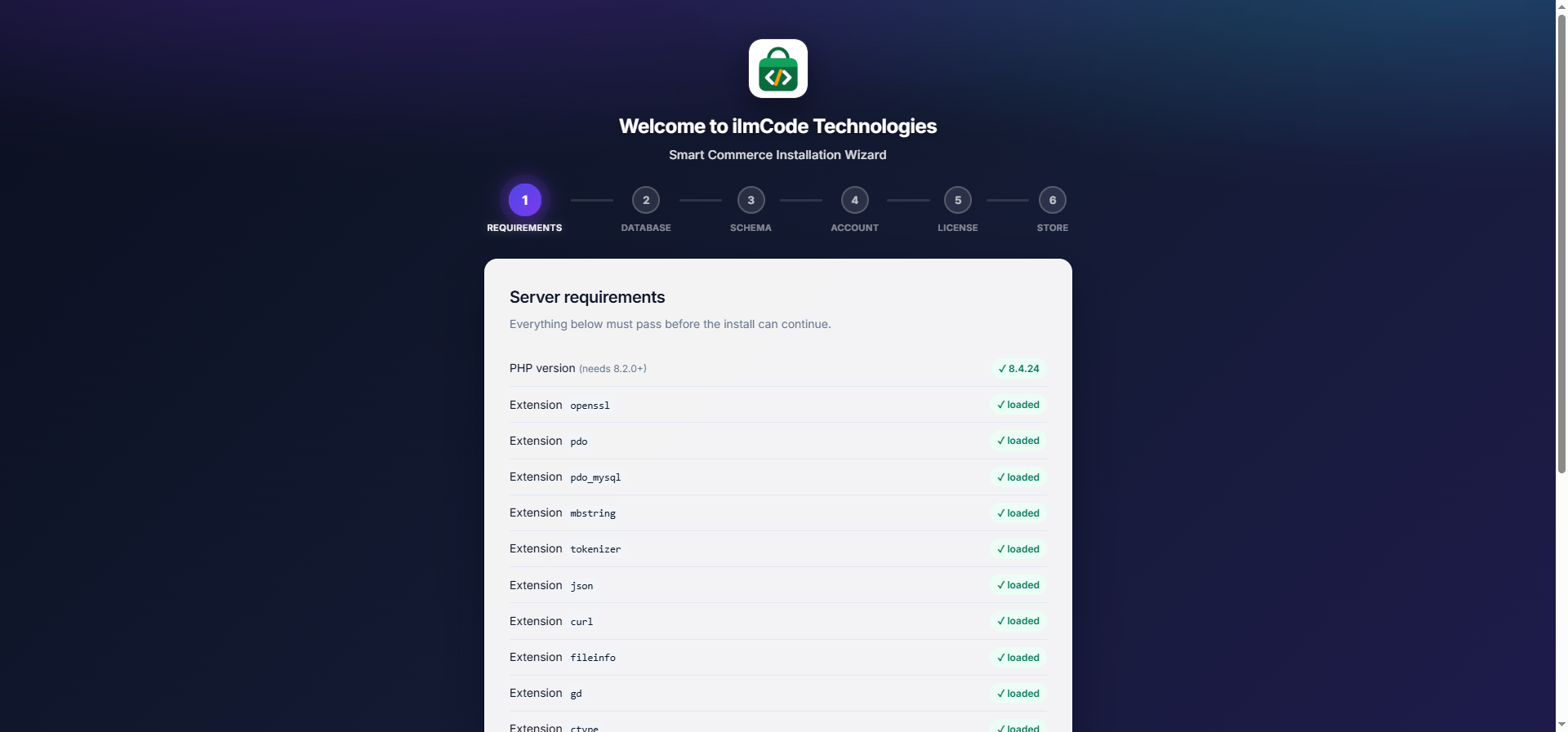 Installer — Requirements step