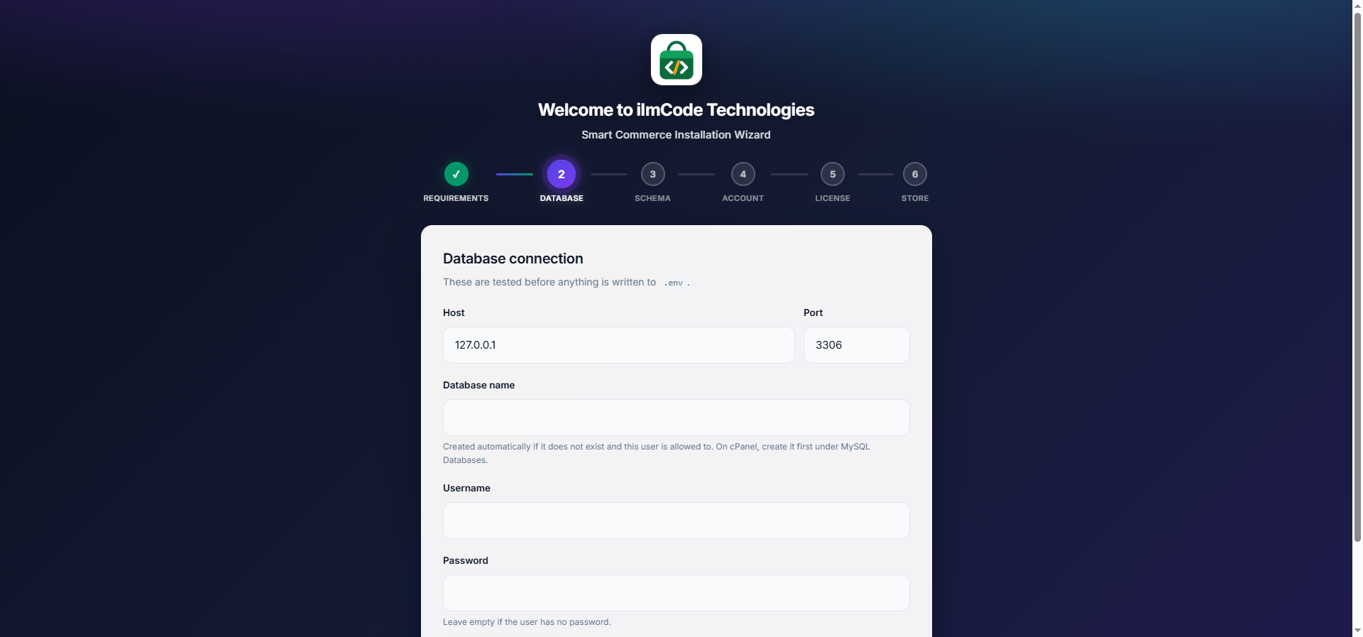 Installer — Database step